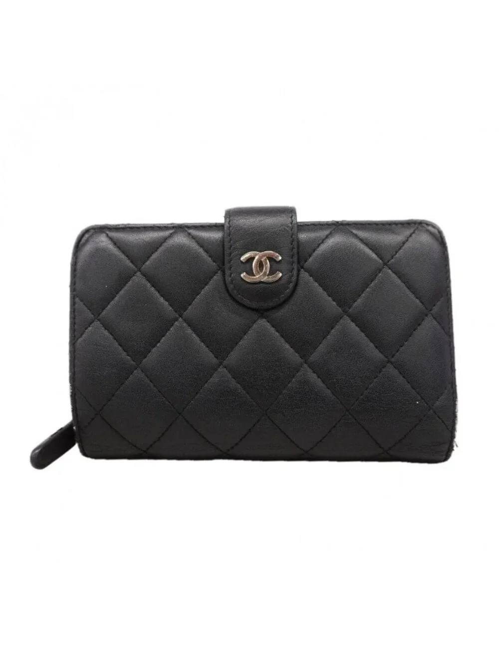 Chanel Wallet Quilted Lambskin Black Silver